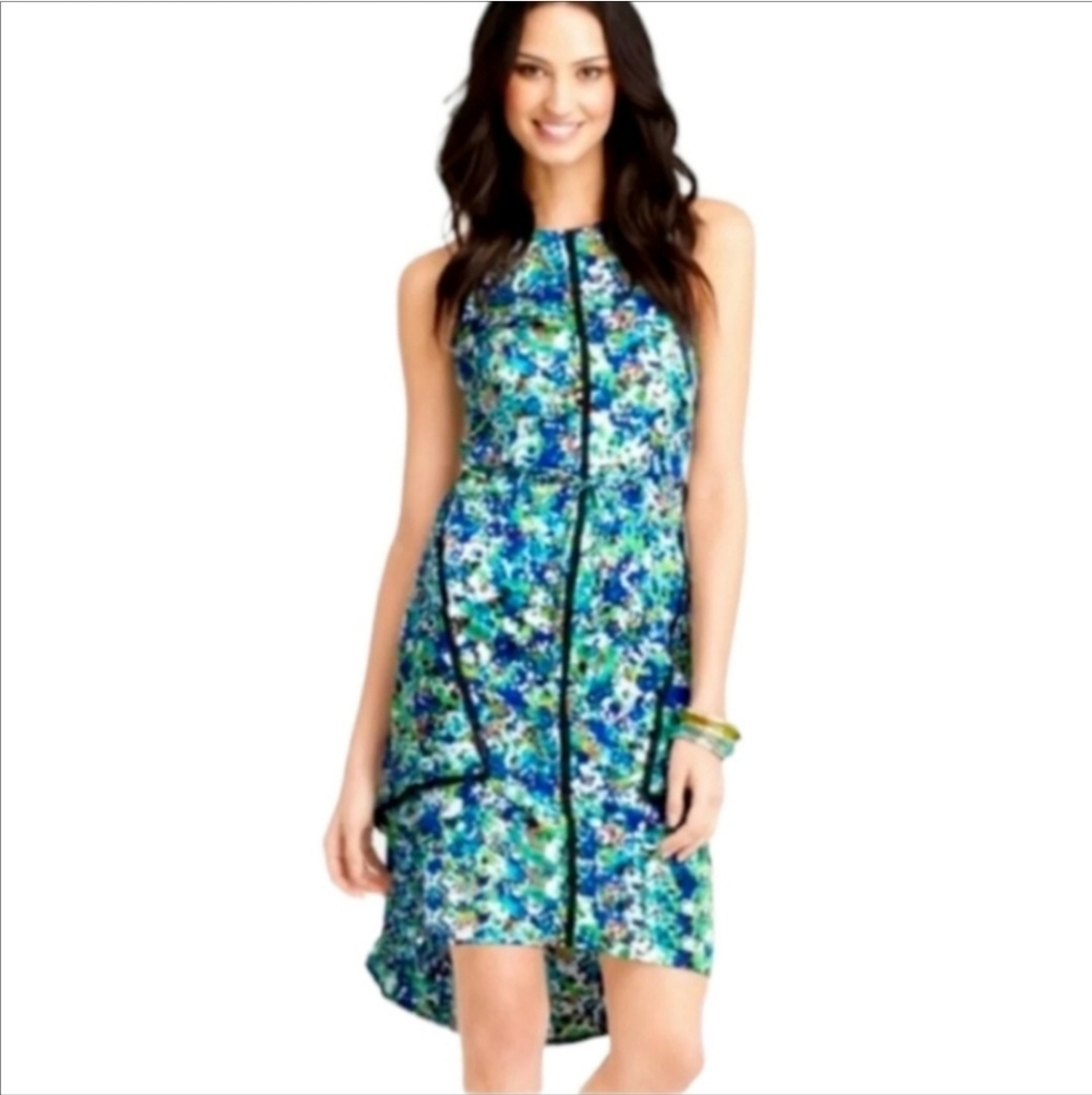 Ann Taylor High to Low A Line Dress Watercolor Casual Office Preppy Designer